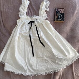 New with Tag - Love & Lemons White Lace Trim Dress with Black Bow